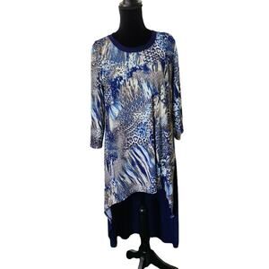 Attitudes by Renne  Dress XSP Blue Batik Evening  Maxi Cocktail Wedding Mature